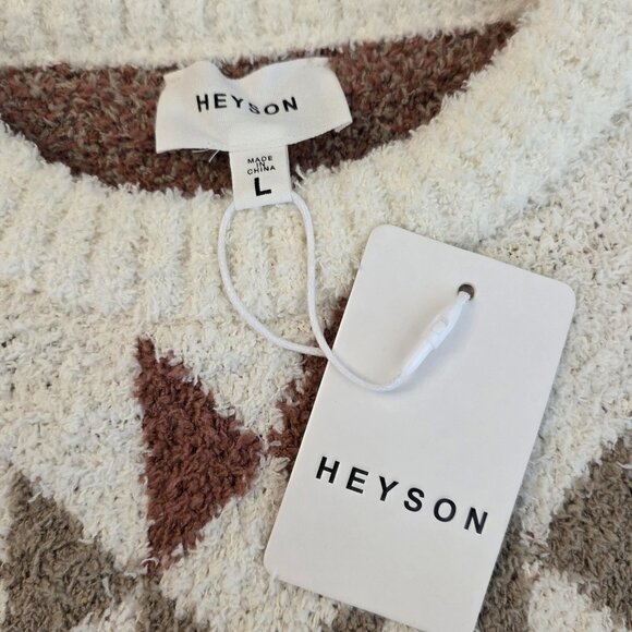 Heyson Sweater Womens Large Cream Aztec Pattern Pullover Soft Cozy Boho Knit - Picture 7 of 16